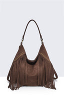 A&E - 28936-BV Bohemian-style shoulder bag with fringe and studs