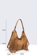 A&E - 28936-BV Bohemian-style shoulder bag with fringe and studs